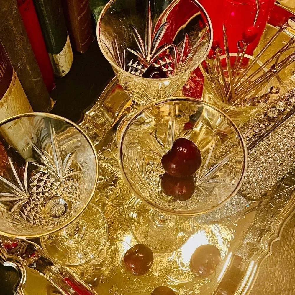 ♥️4 Salzburg Gold crystal water goblets  by CRISTAL DE FLANDRE discontinued run